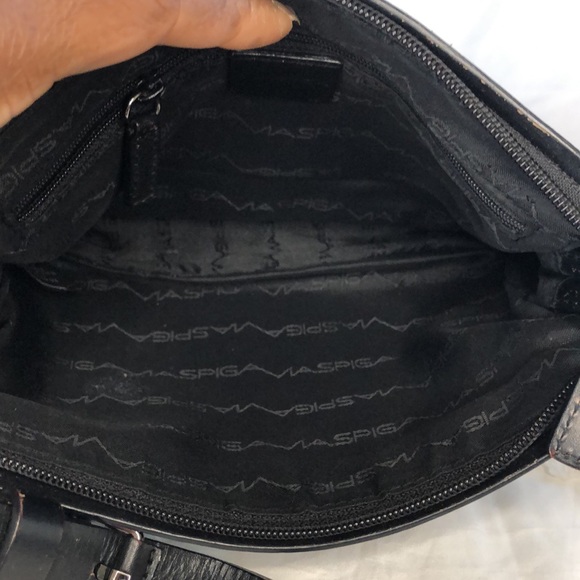 VIA SPIGA black suede shoulder handbag. Leather weaved through perimeter of bag. - Picture 8 of 9